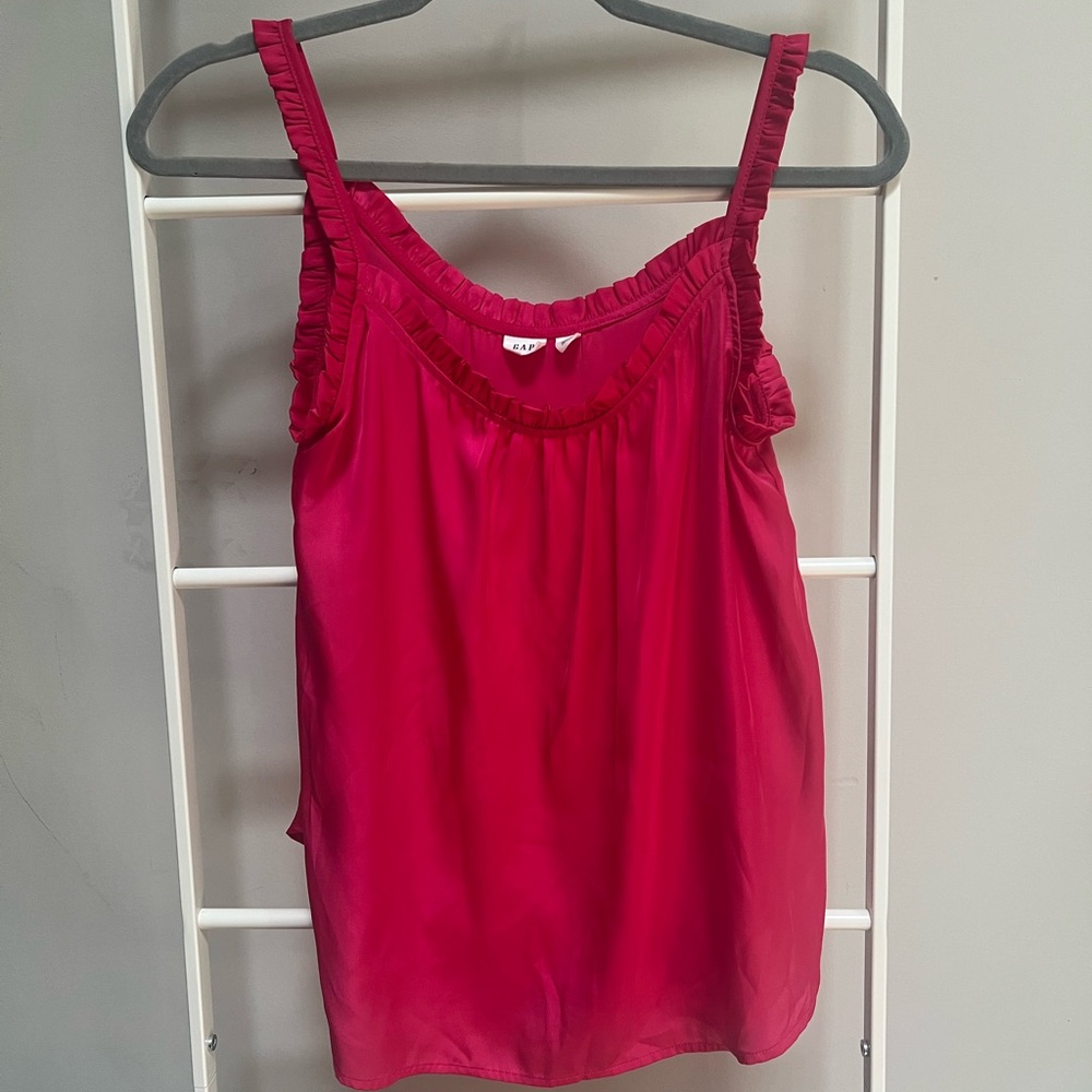 Fuchsia Pink GAP Ruched Ruffle Sleeve Tank - Picture 3 of 3